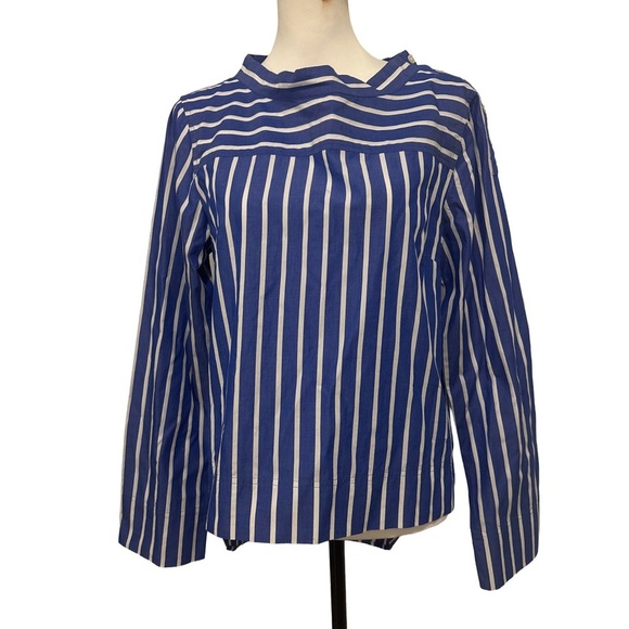J. Crew blue and white funnelneck stripe blouse. Size 6. Like new! - Picture 3 of 9